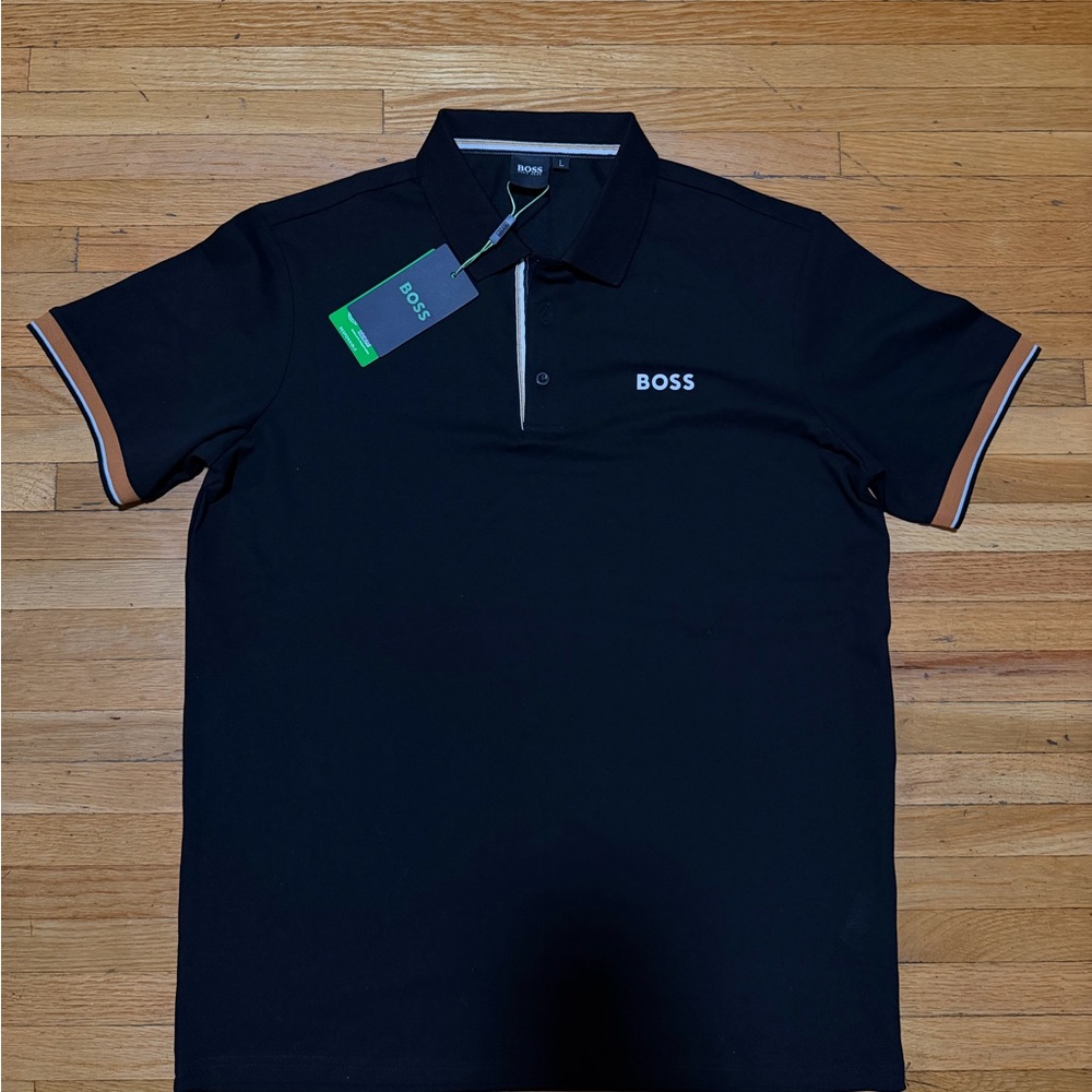 Boss Black Polo Shirt with Tan Accents